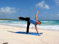 Yoga Half Moon Pose, Xpuha Beach, Playa del Carmen, Mexico