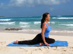 Pigeon Pose on Playa del Carmen Beach, Mexico