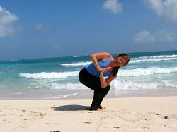 Yoga Revolved Fierce Pose, Xpuha Beach, Playa del Carmen, Mexico
