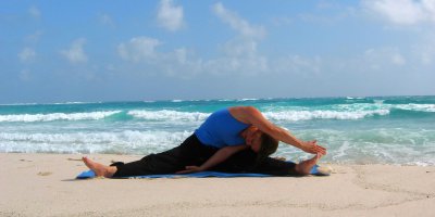 Seated, Wide-legged Side Bend at Playa del Carmen, Mexico