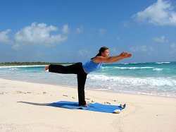 Yoga Warrior III Pose, Xpuha Beach, Playa del Carmen, Mexico