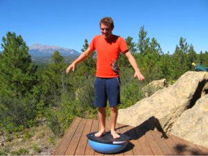 Standing on the Bosu Ball as a Wobble Board