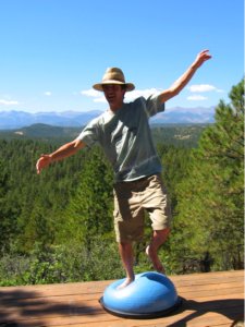 Trying to stand balanced on the Bosu Balance Trainer