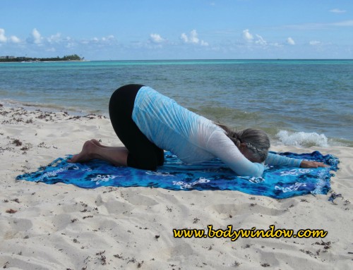 Quarter Dog Pose or "Puppy Dog" done on a beach in Playa del Carmen, Mexico