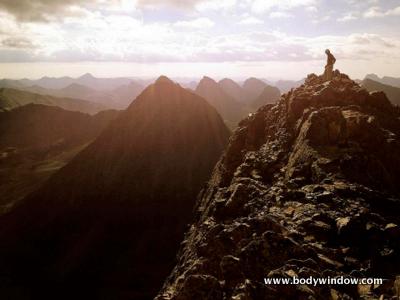 Vestal Peak Summit, view of the Three Trinities in the background to the East.