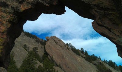 Looking through the Royal Arch, Flatirons area, Boulder, CO