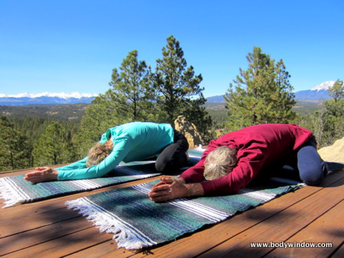 Wide-Legged Child's Pose with Sangre de Cristo Mountains, Southern Colorado